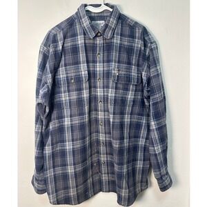 Vintage Carhartt Mens Heavyweight Plaid‎ Flannel Long Sleeve Shirt XL Blue Work